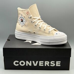 Converse Women's 8 Hi Top Sneakers Platform CTAS Lift Embroidered Flower A14265C